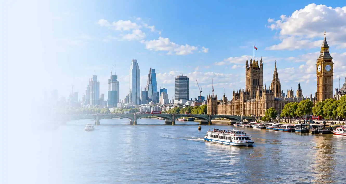 London skyline showing the Houses of Parliament and River Thames representing Safe and Secured’s security installation coverage